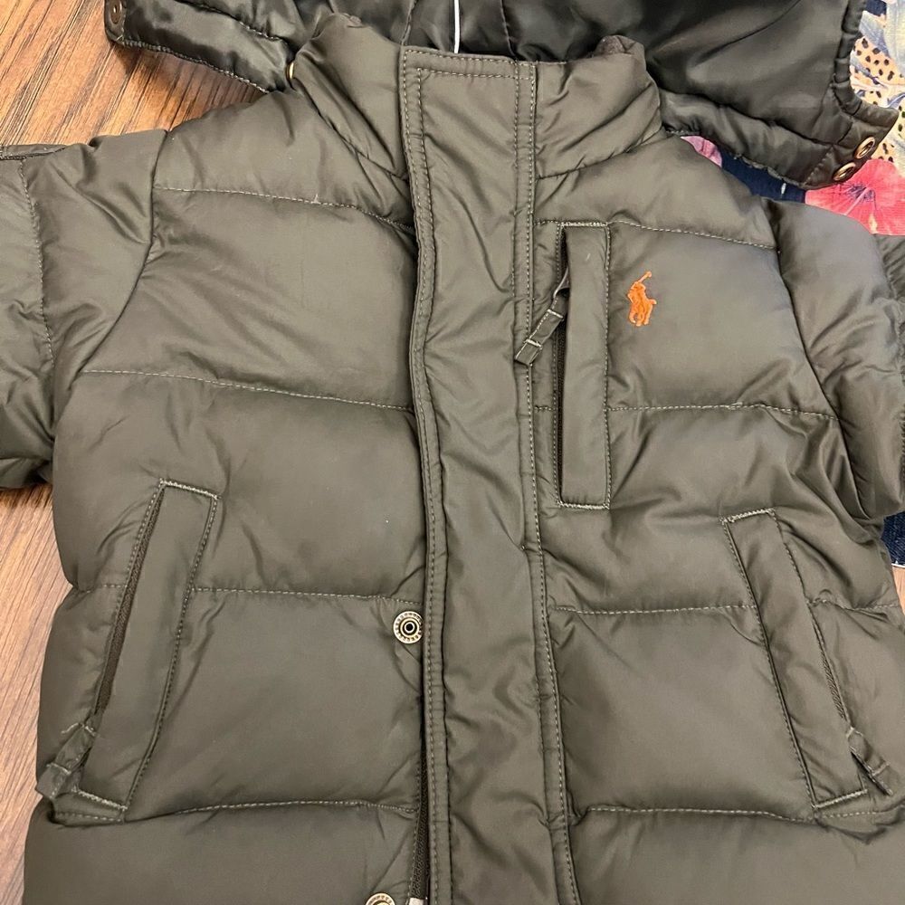 Kids Polo by Ralph Lauren Khaki Puffer poly/feather down detachable hood coat 9M